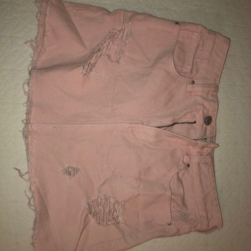 pink pacsun ripped denim mini skirt